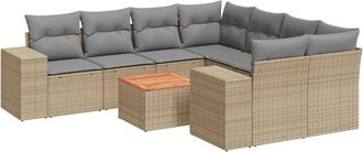 vidaXL Set De Sof&aacute;s De Jard&iacute;n 9 Pzas Con Cojines Rat&aacute;n Sint&eacute;tico Beige Vidaxl