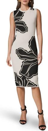 DKNY Floral Sleeveless Jacquard Midi Dress in Cream/black at Nordstrom, Size X-Large