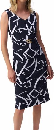 Joseph Ribkoff Striped Sleeveless Dress In Midnight Blue/vanilla
