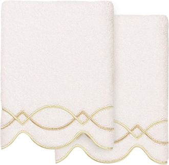 Linum Home Textiles 100% Turkish Cotton Diamond Chain Scallop 2Pc Embellished Hand Towel Set
