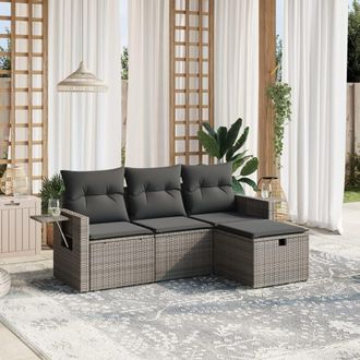 vidaXL Set De Sof&aacute;s De Jard&iacute;n 4 Pzas Y Cojines Rat&aacute;n Sint&eacute;tico Gris Vidaxl