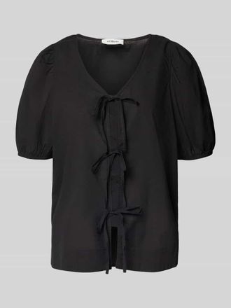 s.Oliver Red Label Regular Fit Baumwollbluse mit V-Ausschnitt in BLACK, Gr&ouml;&szlig;e 42