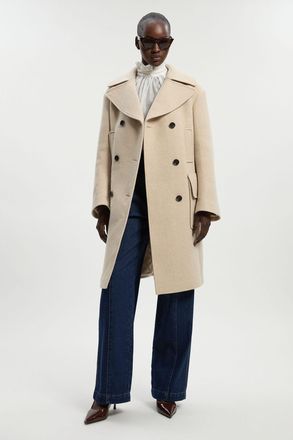 Karen Millen Womens Wool Patch Pocket Tailored Midi Coat - Beige - Size 12 UK