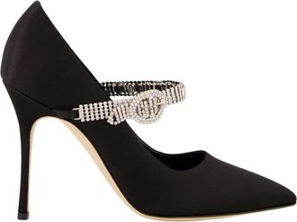 Manolo Blahnik Kristalband Zwarte Satijnen Pumps - Dames - Pumps - Zwart - 39 EU - Satijn - Schoenen