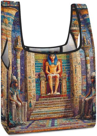 Generic Ancient Egyptian Pharaohs Reusable Shopping Bags Lightweight Foldable Grocery Bag Polyester Washable Tote Bag