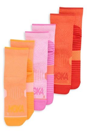 Hoka One One 3-Pack Running Quarter Socks in Bubble Gum /Bell Pepper at Nordstrom, Size Medium