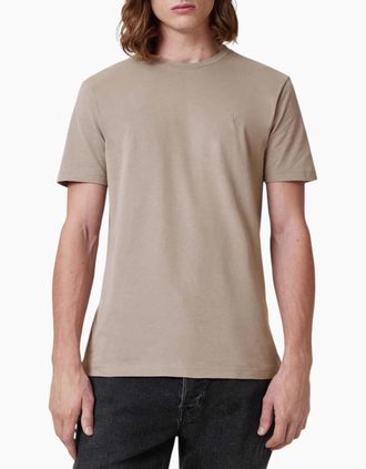 AllSaints Mens AllSaints Mens T Shirts Lycra Stretch Cotton Crew Neck Short Sleeve Summer Tee - Tan - Size: 36
