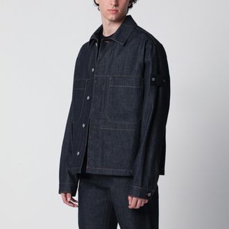Stone Island Coach jacket with pockets in raw indigo denim cotton in blue