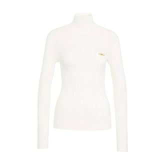 Elisabetta Franchi Turtlenecks, female, White, Size: XL Ribbed Turtleneck Sweater Bianco Aw25