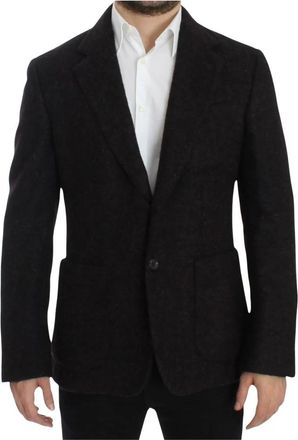 Dolce & Gabbana Bordeaux Alpaca Twee-Knoop Blazer Jas - Heren - Blazers - Zwart - M - Nylon - Jassen
