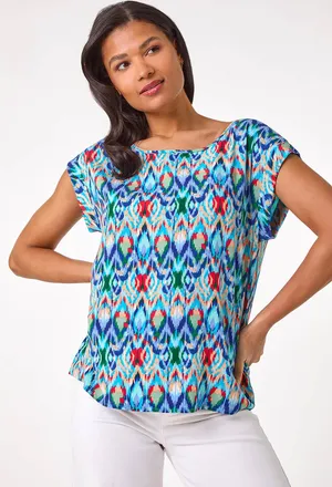 Roman Abstract Print Shell Top