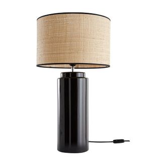 Miliboo Lampada da tavolo in ceramica smaltata nero e paralume in rafia majes