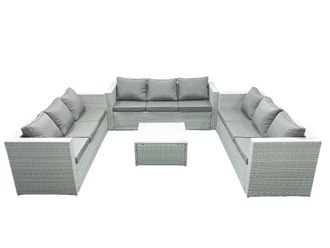Fimous Rattan Garden Outdoor Furniture Set 9 Seater Rattan Garden Sofa Set Light Grey Mixed