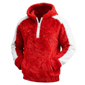 Generic Christmas Jumpers for Men Plush Stitching Mens Hoodies Patchwork Color Velvet Oversized Long Sleeve Pullover Loose Fit Hooded Sports Mens Sweatshirt R