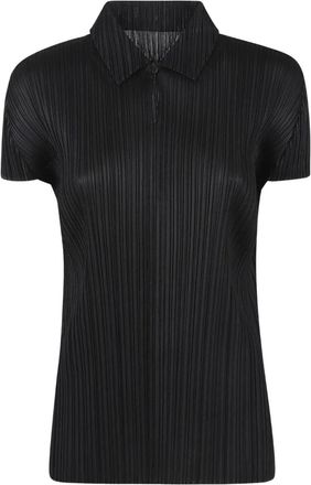 Pleats Please Issey Miyake Geplooide polotop met knopen - Zwart