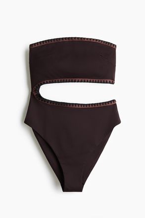 H&M Wattierter Bandeau-Badeanzug mit High Leg - Brown