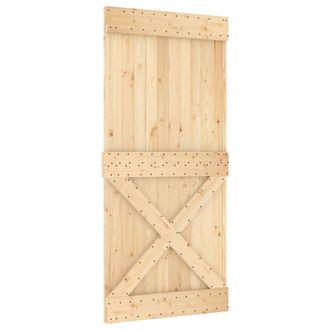 Berkfield Home Sliding Door with Hardware Set 95x210 cm Solid Wood Pine in Natural