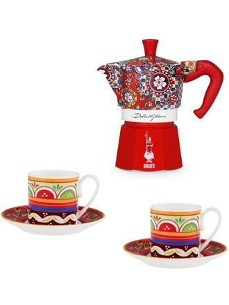 Dolce & Gabbana x Bialetti Moka Express coffee maker and espresso cups (set of two) - unisex - Porcelain/Nylon/Aluminium - OS - Red