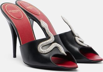 Valentino Garavani Coeur Vip&egrave;re embellished leather mules
