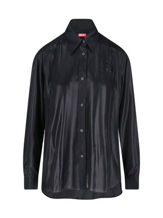 Diesel Laminated Black Shirt With Classic Collar And Embroidered Logo