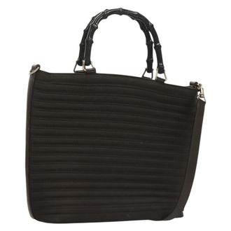 Gucci Vintage Bamboo Handle Bag Nylon Brown Nylon Handbag (Pre-Owned)