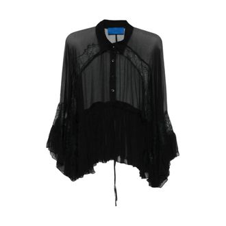 Mes Demoiselles... Blouses, female, Black, Size: XS Camicia Deccala con volant in pizzo
