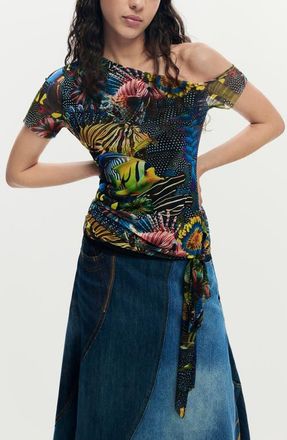 Desigual Tie Hem T-Shirt in Black at Nordstrom, Size X-Small