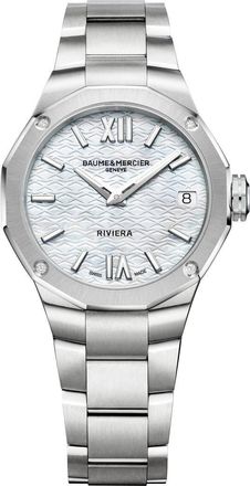 Baume & Mercier Riviera 10729 Mother-of-Pearl & Diamond Bracelet Watch, 33mm in Mother Of Pearl at Nordstrom