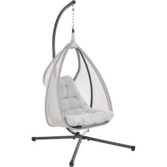 Beliani Beliani - Silla Colgante Boho Moderna Con Soporte Met&aacute;lico Y Cadena Coj&iacute;n Suave Gris Claro Avegno