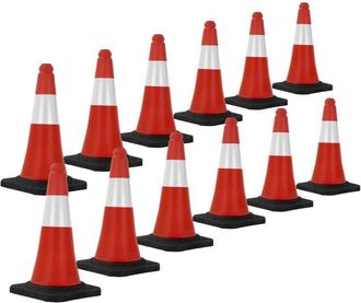 ECD Germany 12x Cono De Tr&aacute;fico Obra Pieza De Se&ntilde;alizaci&oacute;n Emergencia Color Rojo Y Blanco 51 Cm De Altura Con Base Pesada Y Robusto Pil&oacute;n De Seguridad Con Bandas 