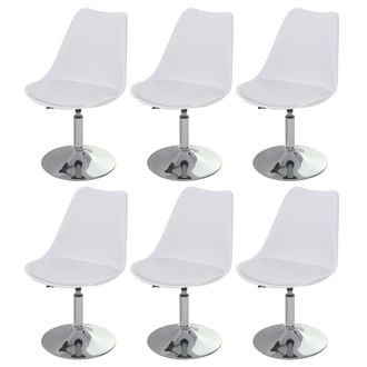 Hhg [nunca Usado] Juego De 6 Sillas Giratorias Malm&ouml; T501, Silla De Cocina, Altura Regulable, Polipiel, Blanco, Base Cromada