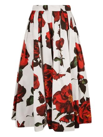 Alexander McQueen Tudor Rose-print cotton skirt - White