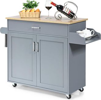 Costway Carrello Da Cucina Con Ruote Di Gomma, Scaffale Per Microonde Carrello Servizio, Credenza Cucina Legno Moderno Elegante, 116 X 37 X 85 Cm (grigio) - C