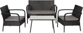 Happy Garden Happy Garden - Conjunto de jardín lipari en resina trenzada negra 4 plazas cojines grises