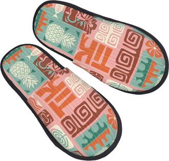 Generic Fuzzy Slippers Exotic Tiki Pattern Fluffy Slippers Unisex Casual House Shoes For Indoor Bedroom Party M