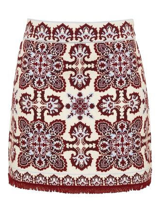 Cara Cara Lindy ornate-print fringed-hem mini skirt - women - Merino/Cotton - M - Neutrals