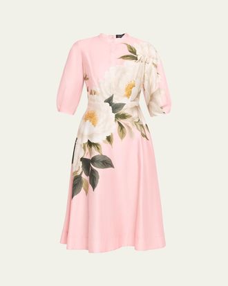 Teri Jon Floral-Print Cotton Midi Shirtdress