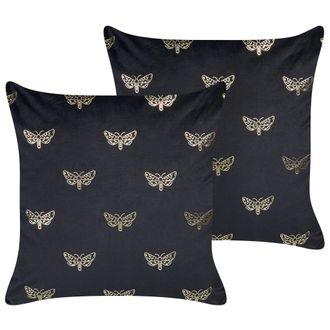 Beliani Conjunto De 2 Cojines De Terciopelo Negro Dorado 45 X 45 Cm Yuzuri