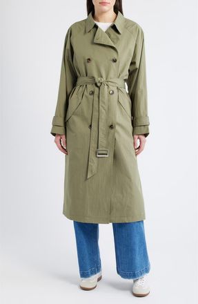 Bernardo Long Double Breasted Trench Coat in Olivine at Nordstrom, Size Xx-Large