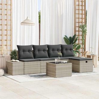 vidaXL Conjunto De Sof&aacute; De Jard&iacute;n 6 Pcs Gris Claro Rat&aacute;n Sint&eacute;tico Vidaxl