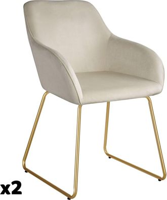 TecTake 2 sillas de comedor aterciopeladas con estructura de patín, crema/oro