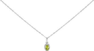 House of Brilliance 10K White Gold 5x3mm Gemstone and Diamond Accent Halo Oval Shape 18 Pendant Necklace in Green Peridot | White at Nordstrom