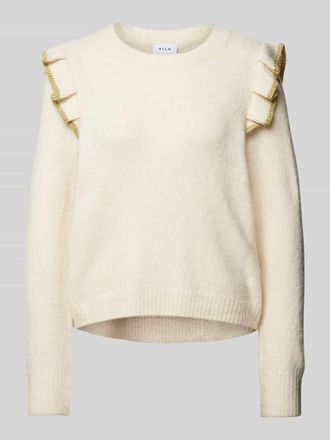 Vila Strickpullover mit Rüschen Modell NANZYL in Beige, Größe L
