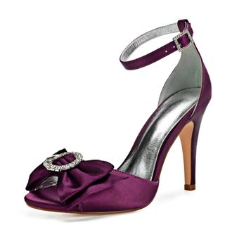 Generic Wedding Shoes Women Open Toe Stiletto High Heeled Sandals High Heels Satin Bridal Shoes for Prom, Party, Daily 10.5Cm,Purple,5 UK