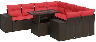 vidaXL 9 Piece Garden Sofa Set with Cushions Brown Poly Rattan Acacia Vidaxl
