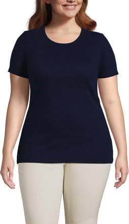 Lands End Plus Size Micro Rib T-shirt in Deep Sea Navy at Nordstrom, Size 2X