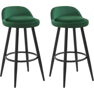 Woltu 2x Sgabello Bar Sedia Cucina Alta con Poggiapiedi in Velluto e Metallo Verde Scuro