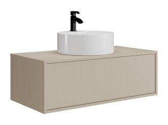 Vente-Unique Mueble de ba&ntilde;o flotante beige con lavabo redondo simple - 94 cm - TEANA II