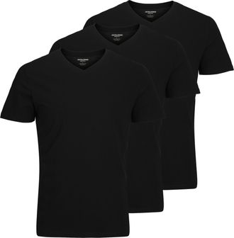 Jack & Jones V-Shirt JACK & JONES JJEORGANIC BASIC TEE SS V-NECK 3PK MP, Herren, Gr. XXL, schwarz pack:schwarz, schwarz, schwarz, Jersey, Obermaterial: 100% Baumwo