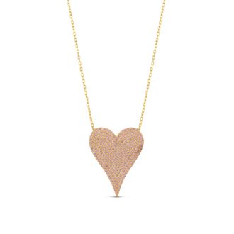SHYMI Large Pav&eacute; Heart Necklace -.925 Sterling Silver, 14k Gold-Plated - Rhodium Plated, Cubic Zirconia Pav&eacute; Detailing, Adjustable Chain